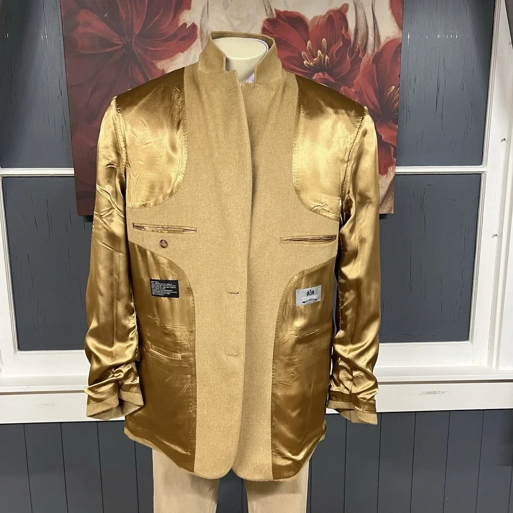 Vintage Stafford Camel Hair Blazer Jacket Sport Coat Mens 44L Long Khaki